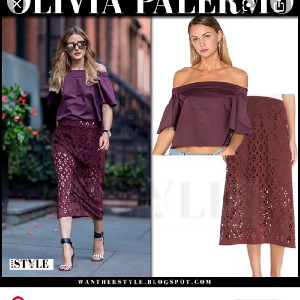 TIBI purple off the shoulder top